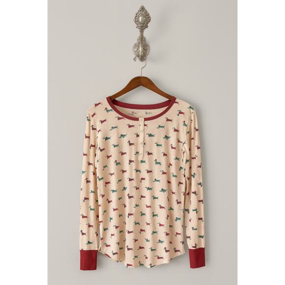 Kate Spade · Medium · Dachshund Print Pajama Top · Pink · Red Trim · Soft Knit - Picture 1 of 7